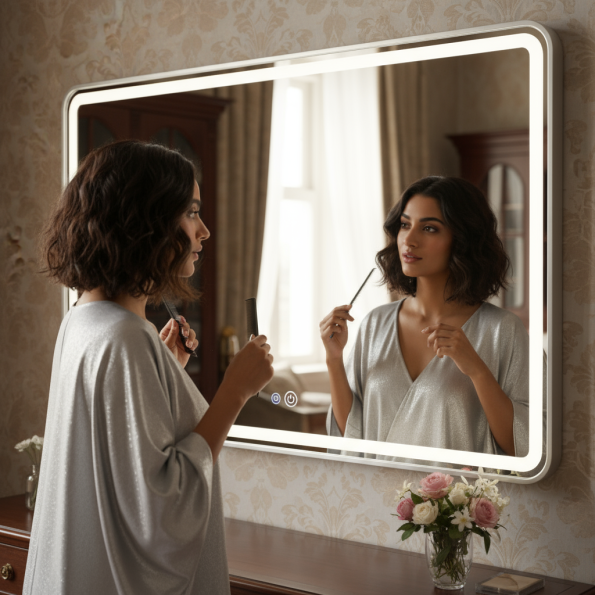Modern Rectangular LED Mirror with Gold Stainless Steel Frame 4