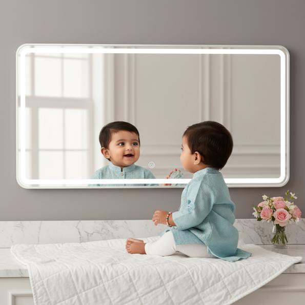 Modern Rectangular LED Mirror with Gold Stainless Steel Frame 2
