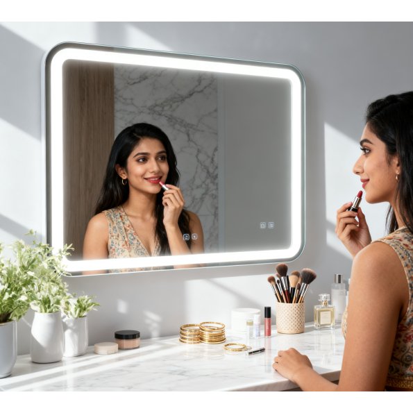  Smart LED Bathroom Mirror boasts a minimalist rectangular design that fits perfectly in any modern bathroom.