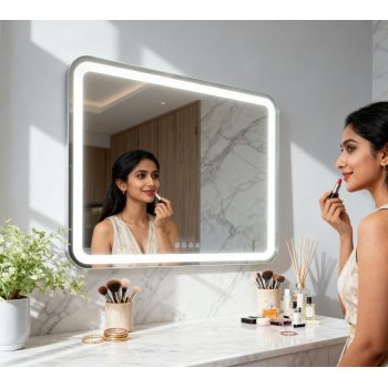  Smart LED Bathroom Mirror boasts a minimalist rectangular design that fits perfectly in any modern bathroom.