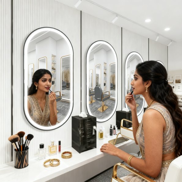 Oval LED Mirror with Gold Stainless Steel Frame & Soft Backlit Glow