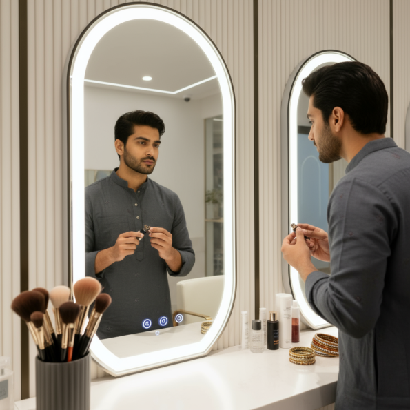 Gold LED Bathroom Mirror – Elegant & Functional