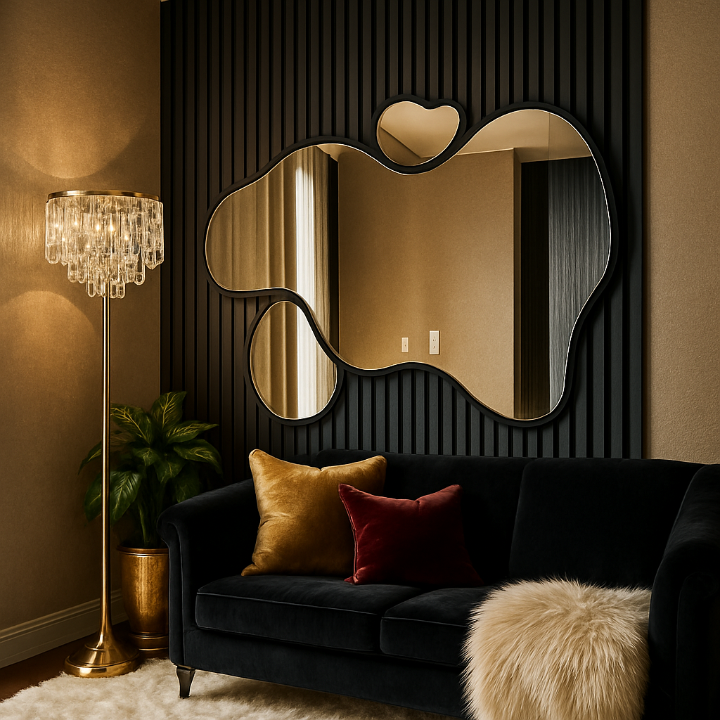 Abstract Organic Wall Mirror with Attached Accents – Anodized Aluminum Frame