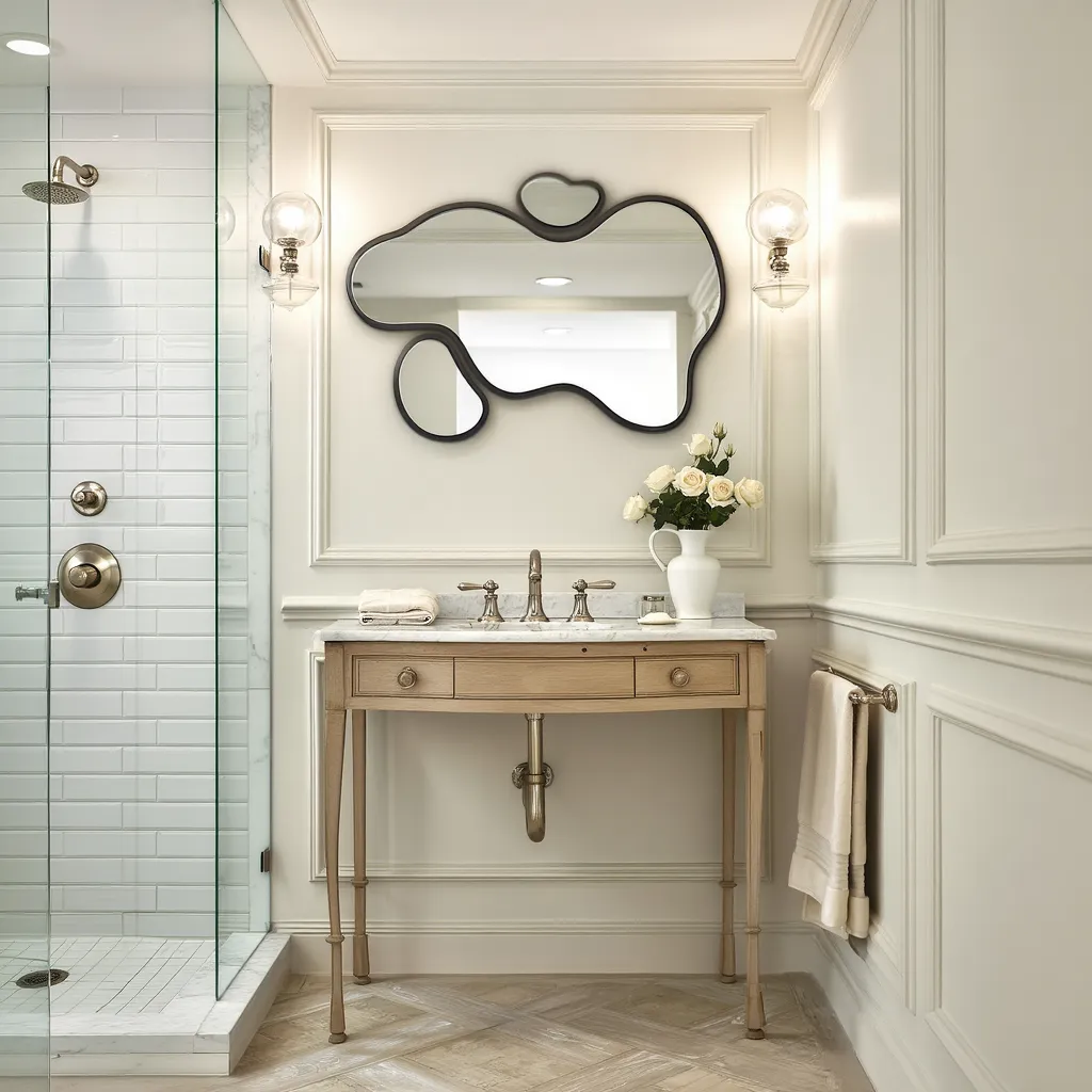 Abstract Organic Wall Mirror with Attached Accents – Anodized Aluminum Frame