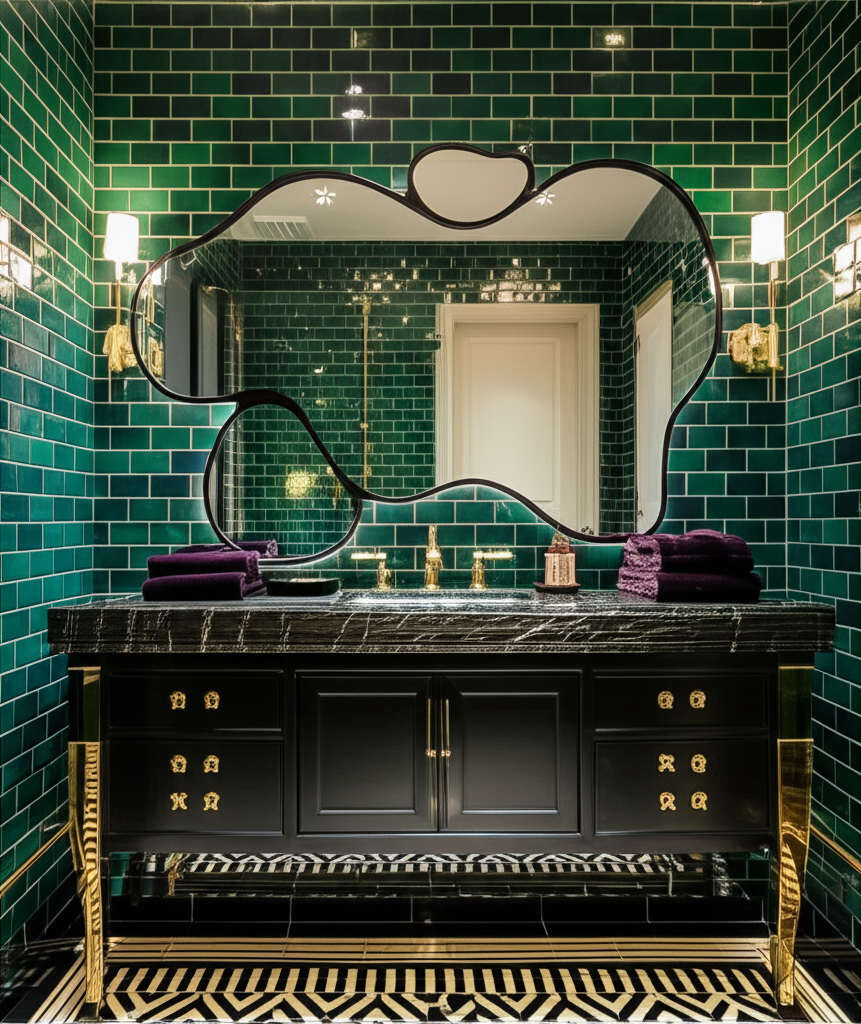 Abstract Organic Wall Mirror with Attached Accents – Anodized Aluminum Frame