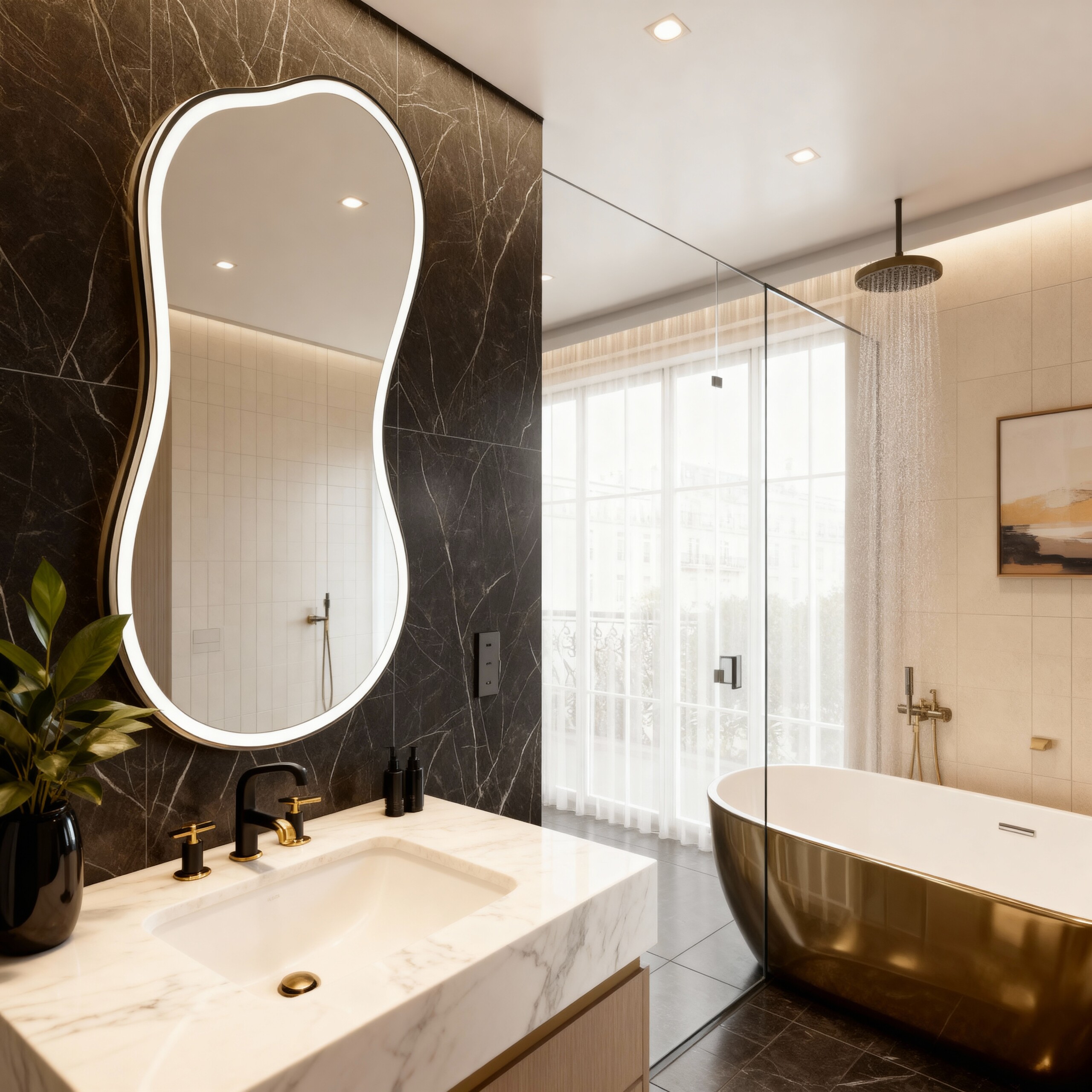 Modern Irregular LED Backlit Mirror – Customizable Frame