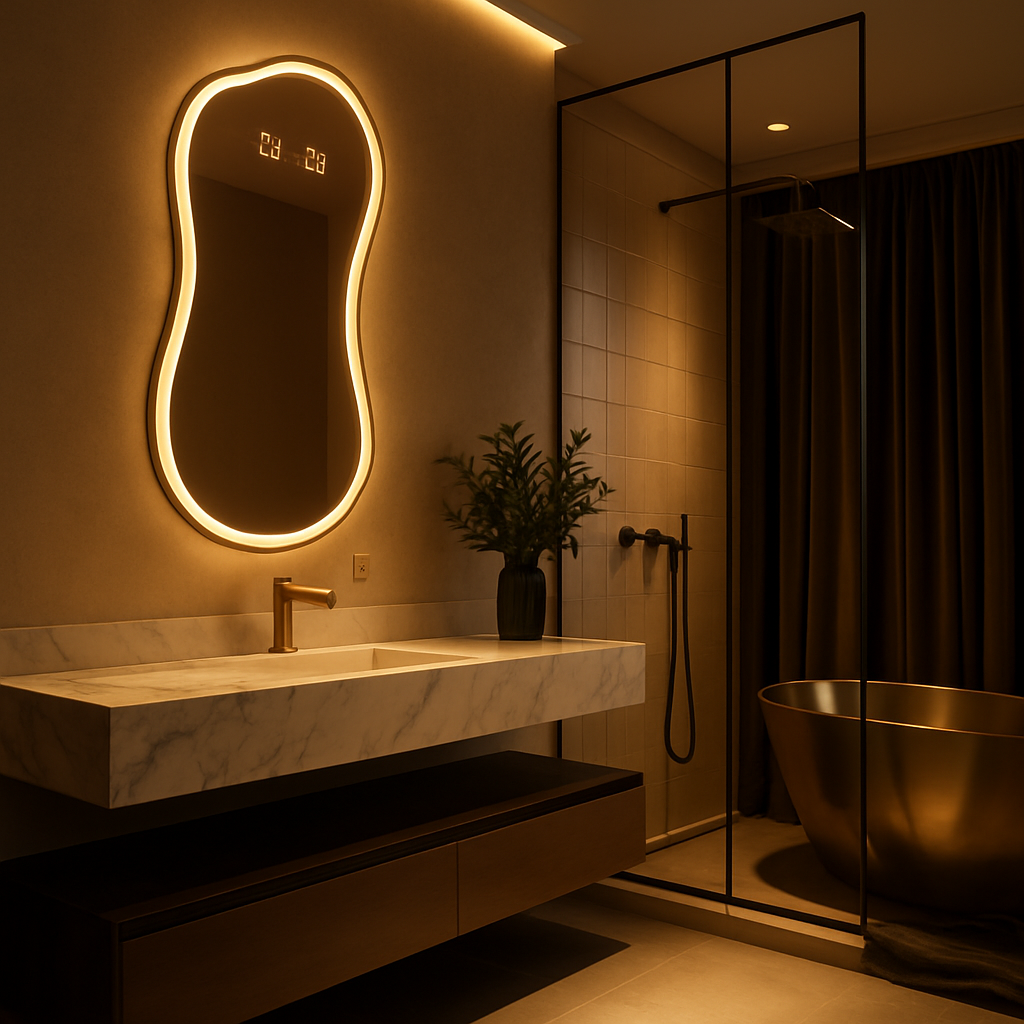 Modern Irregular LED Backlit Mirror – Customizable Frame