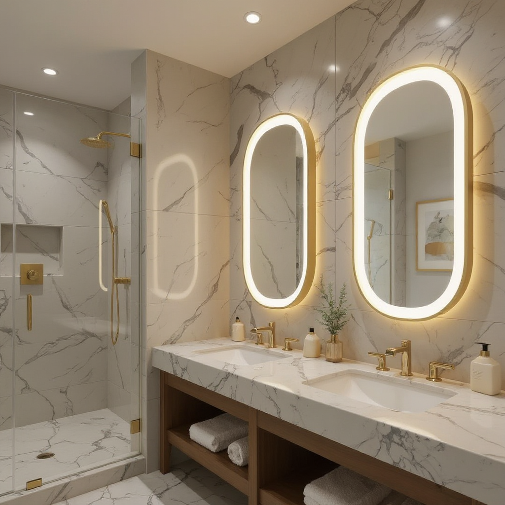Oval Framed LED Bathroom Mirror – Light Gold Finish, Touch Dimmer & Anti-Fog | Custom Sizes