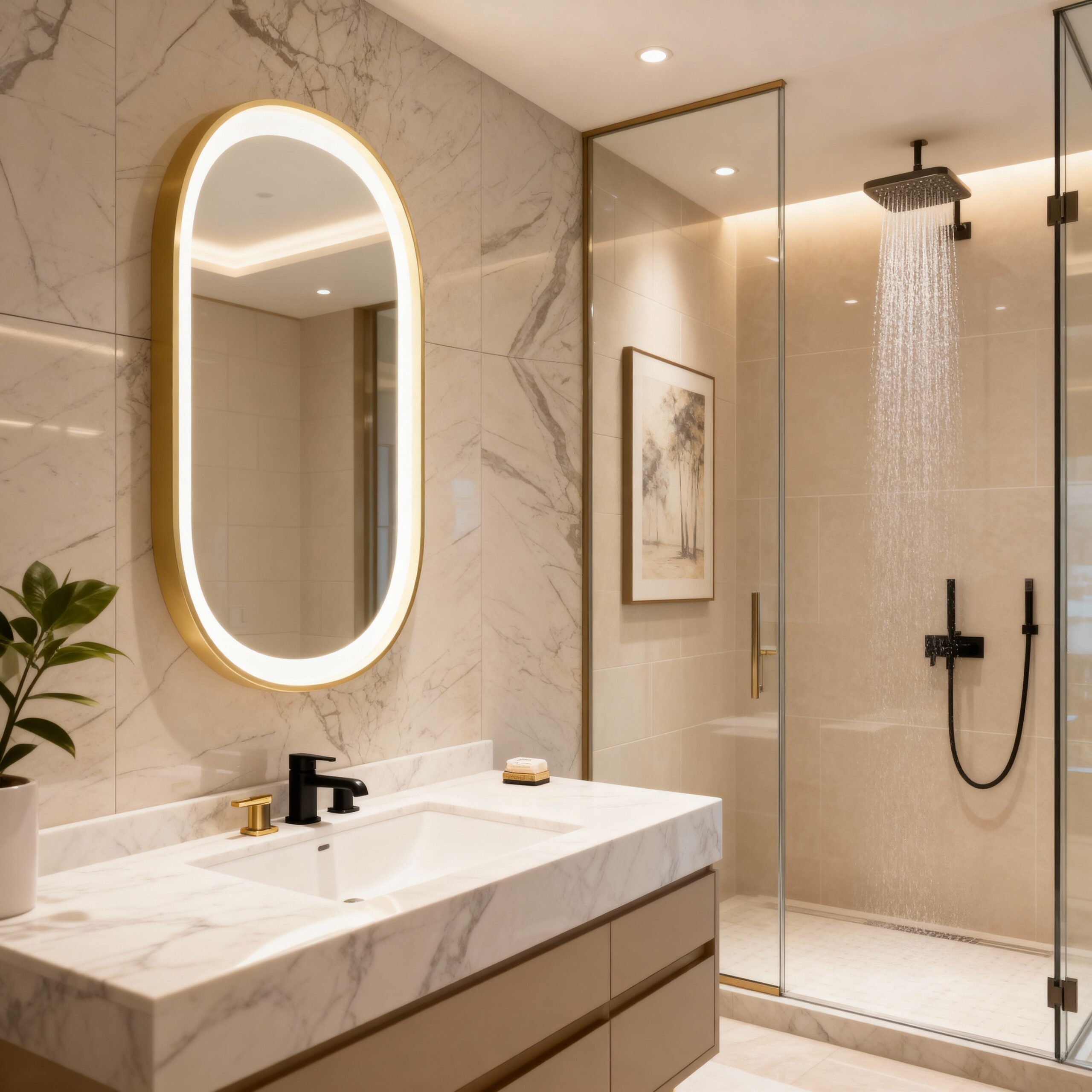 Oval Framed LED Bathroom Mirror – Light Gold Finish, Touch Dimmer & Anti-Fog | Custom Sizes