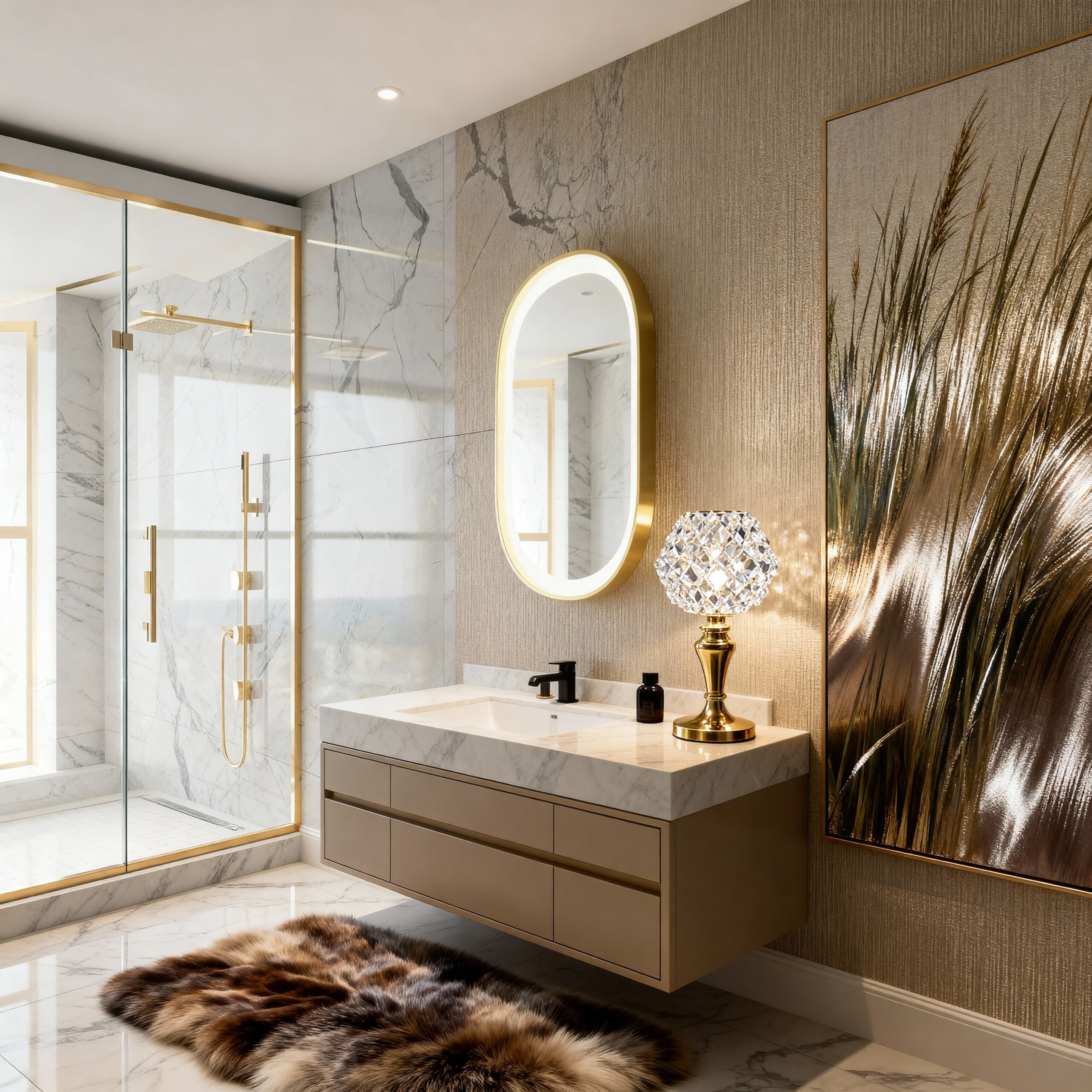 Oval Framed LED Bathroom Mirror – Light Gold Finish, Touch Dimmer & Anti-Fog | Custom Sizes