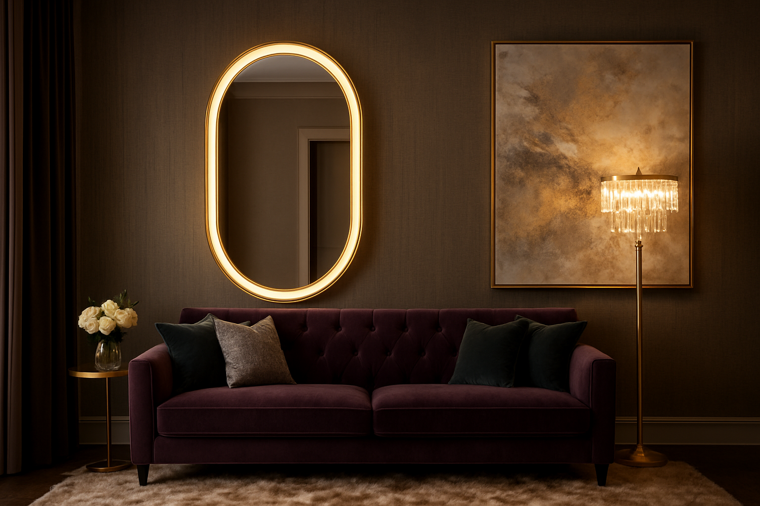 Oval Framed LED Bathroom Mirror – Light Gold Finish, Touch Dimmer & Anti-Fog | Custom Sizes