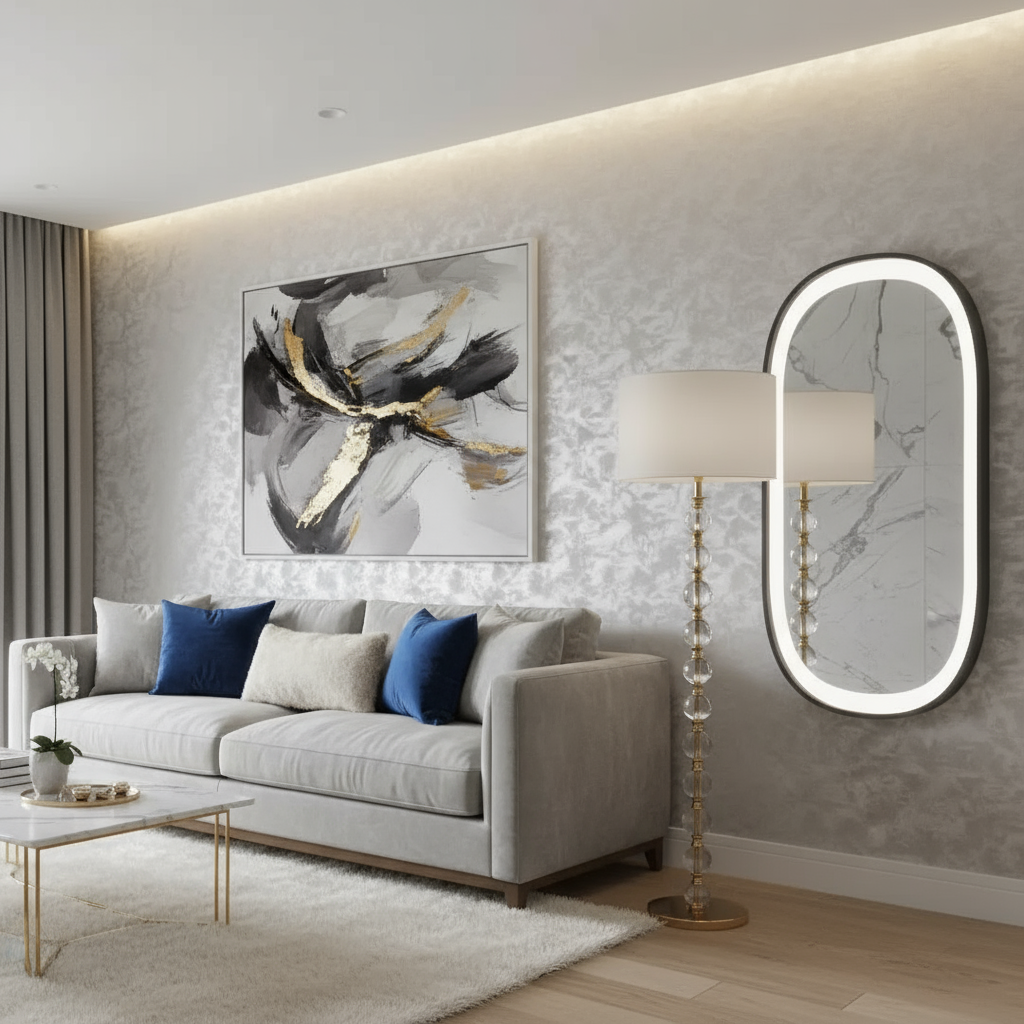 Oval Dark Grey LED Mirror | Framed Bathroom Mirror