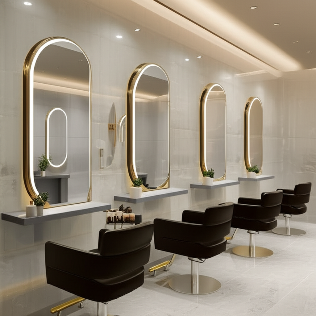 Oval LED Mirror – Gold Stainless Steel Frame with Backlit Illumination