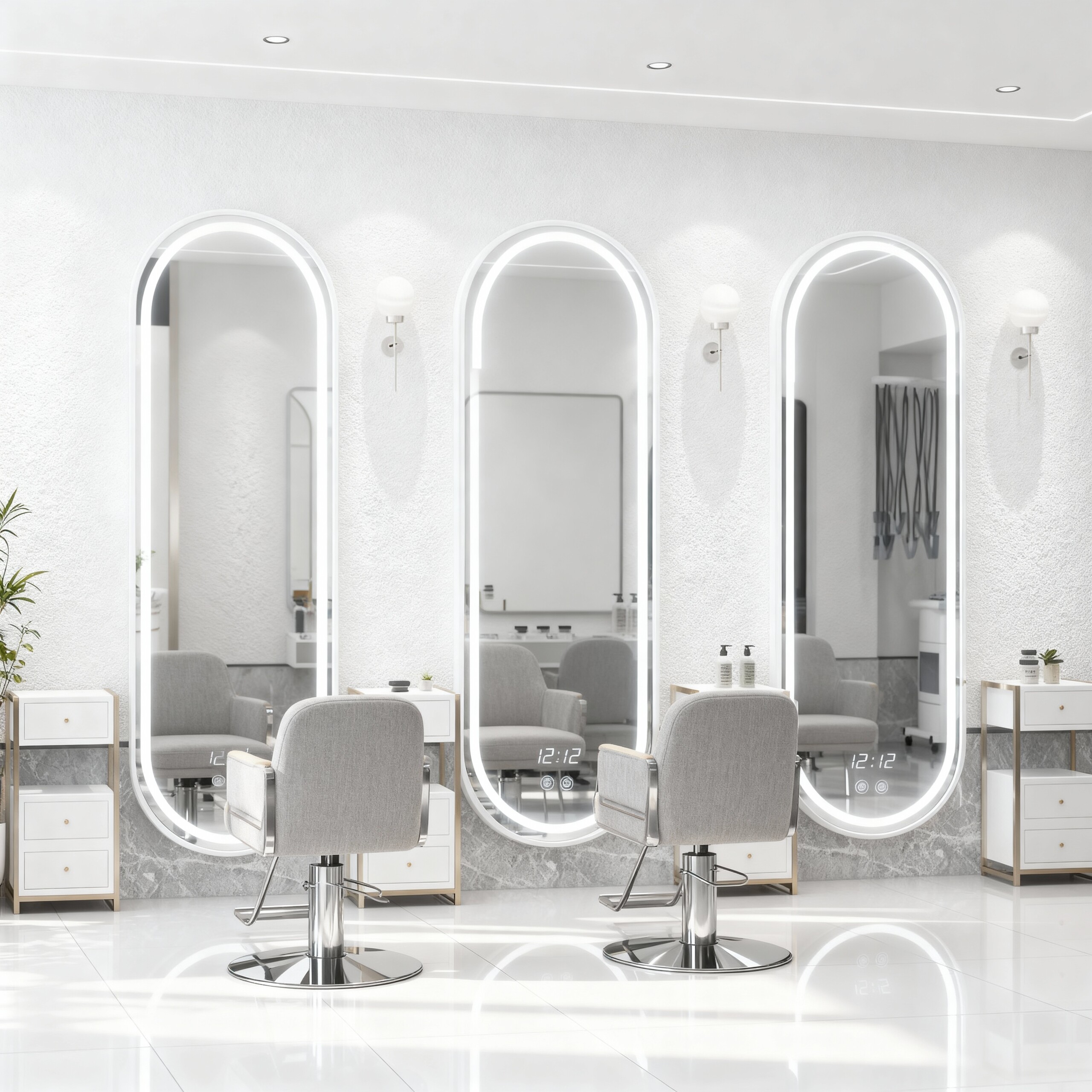 Gold LED Bathroom Mirror – Modern Rounded Rectangle with Stainless Steel Frame