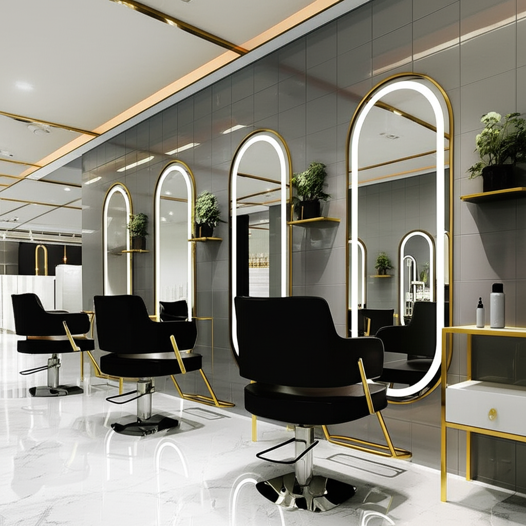 Oval LED Mirror with Gold Aluminium Frame – Luxury Vanity Mirrors for Salons and Living Rooms