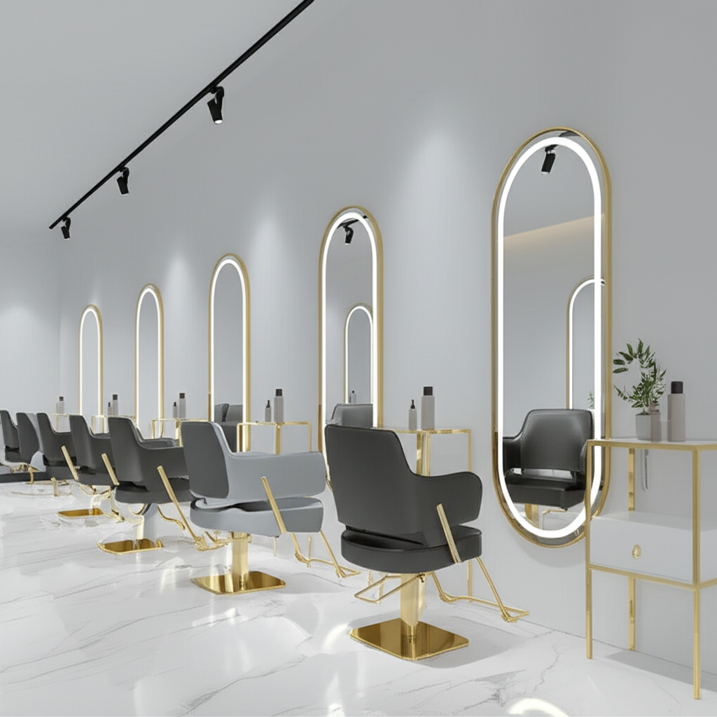 Oval LED Mirror with Gold Aluminium Frame – Luxury Vanity Mirrors for Salons and Living Rooms