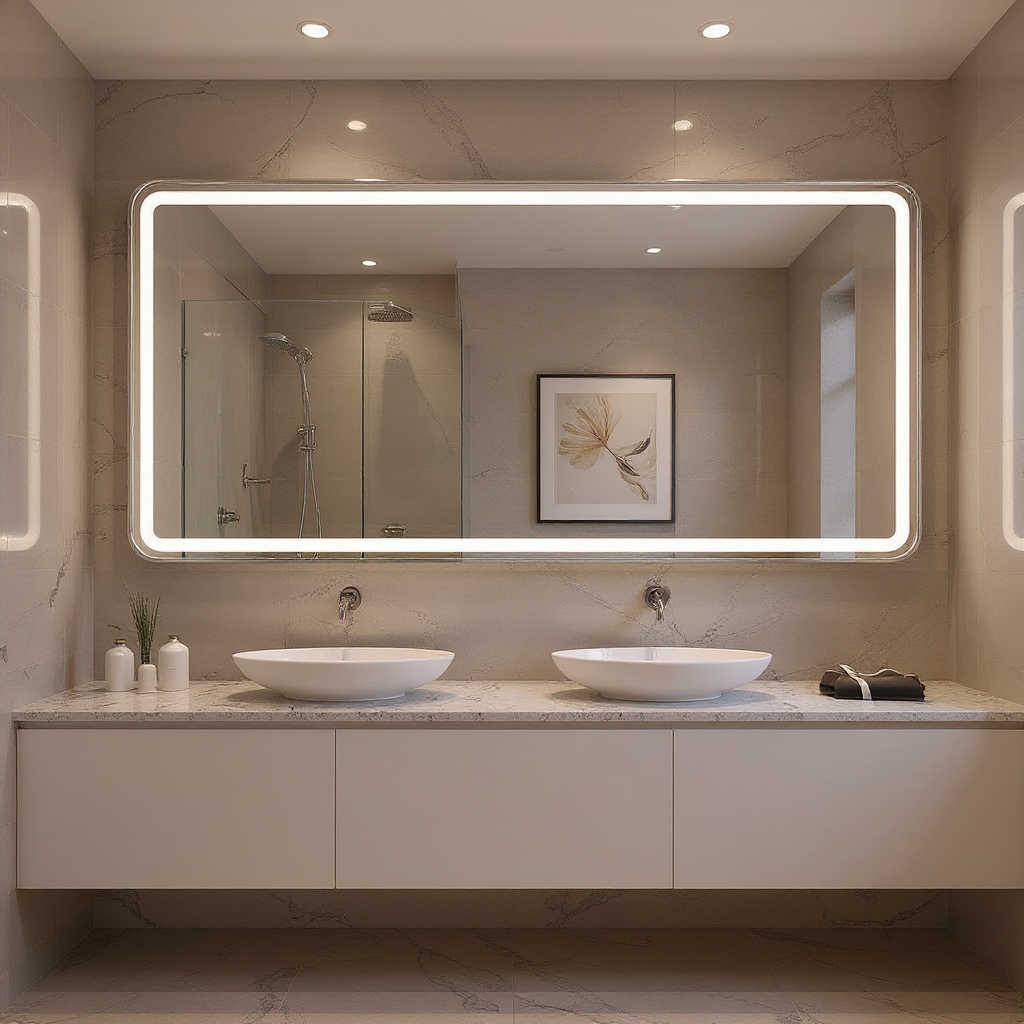 Modern Rectangular LED Mirror with Gold Stainless Steel Frame