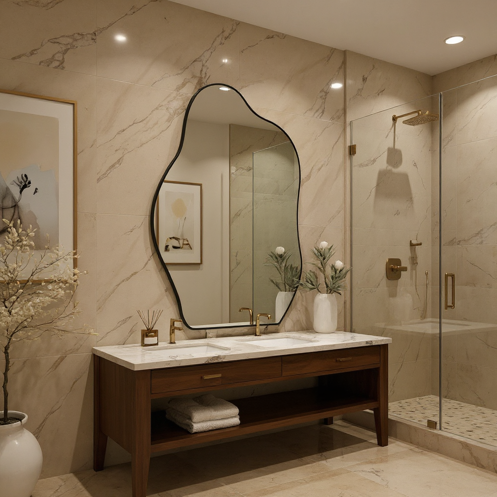 Abstract Irregular Wall Mirror – Anodized Aluminum Frame