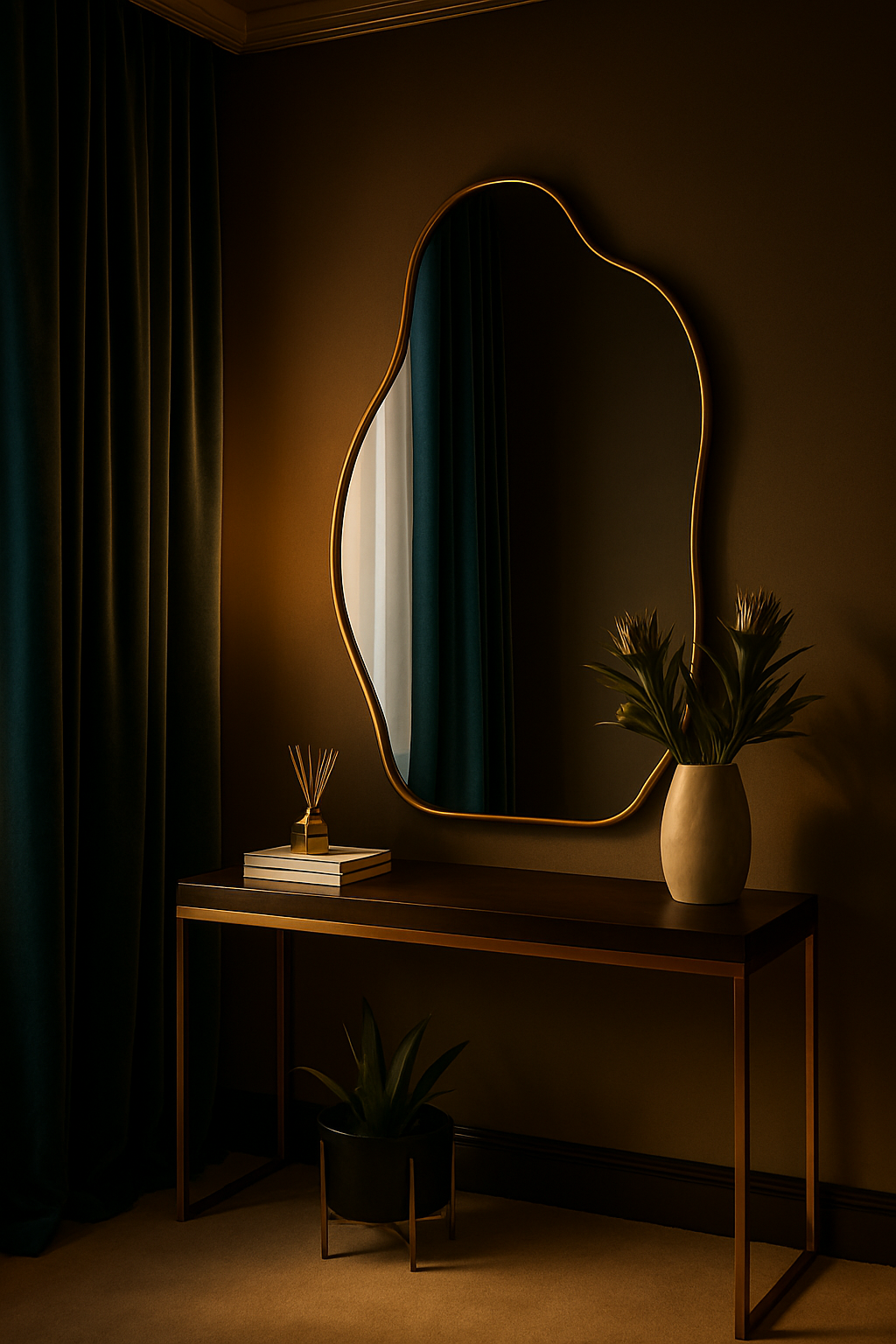 Abstract Irregular Wall Mirror – Anodized Aluminum Frame