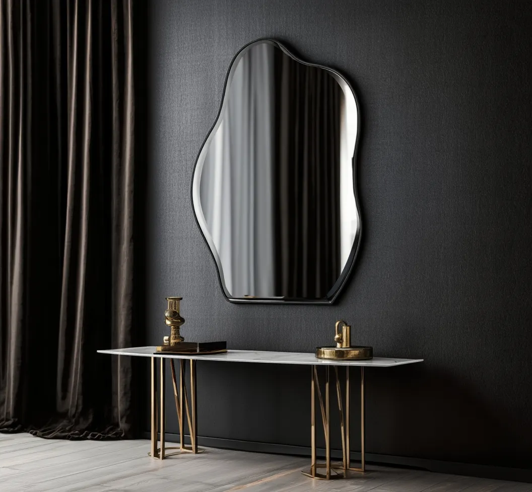 Abstract Irregular Wall Mirror – Anodized Aluminum Frame