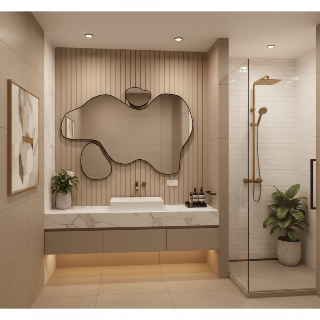 Abstract Organic Wall Mirror with Attached Accents – Anodized Aluminum Frame