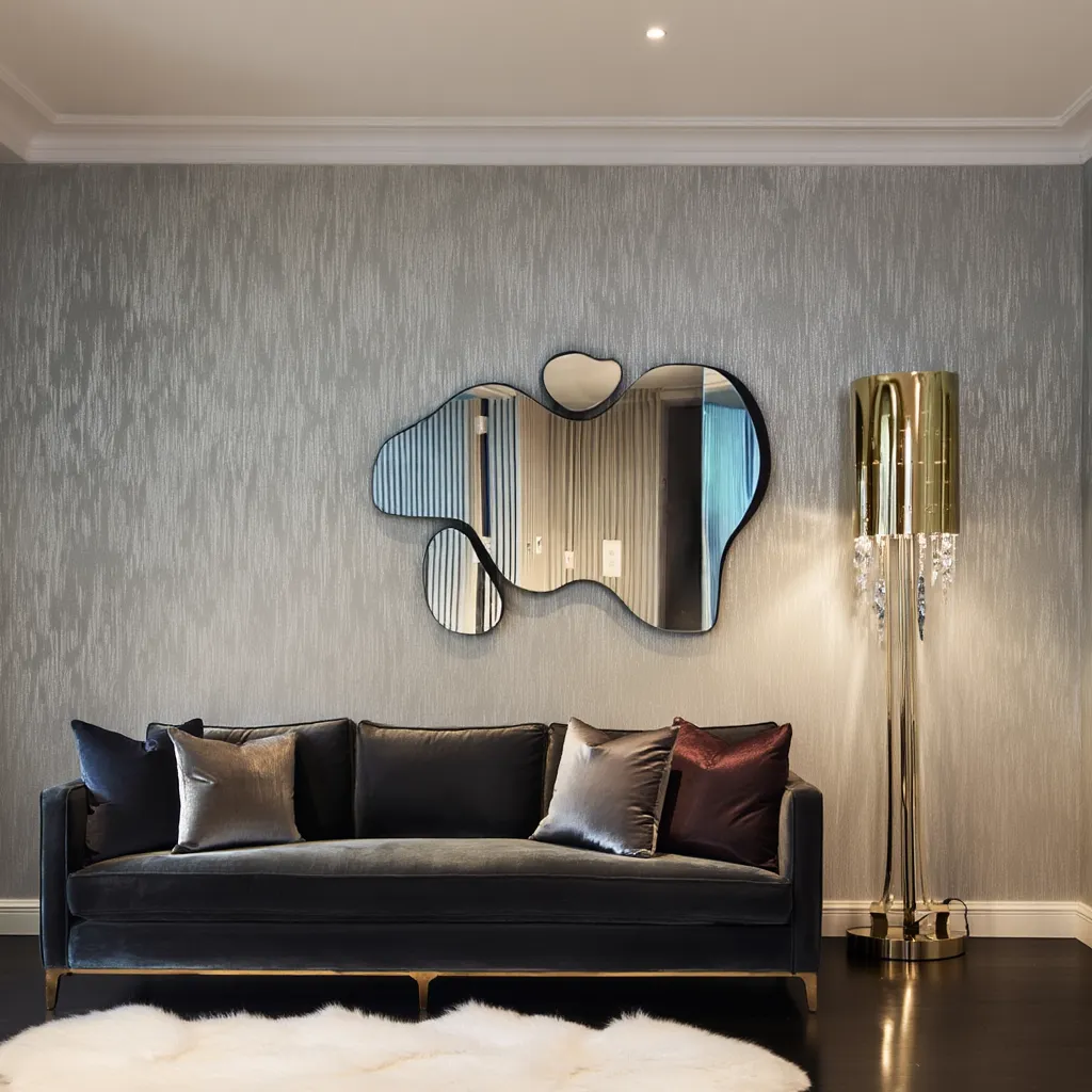 Abstract Organic Wall Mirror with Attached Accents – Anodized Aluminum Frame