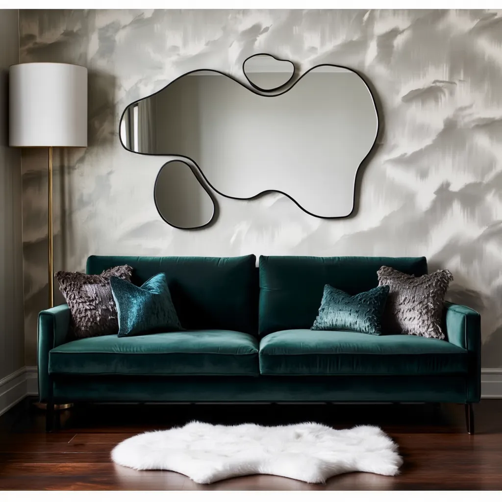 Abstract Organic Wall Mirror with Attached Accents – Anodized Aluminum Frame