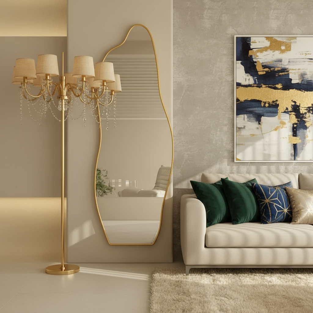 Irregular Oval Wall Mirror – Anodized Aluminum Frame