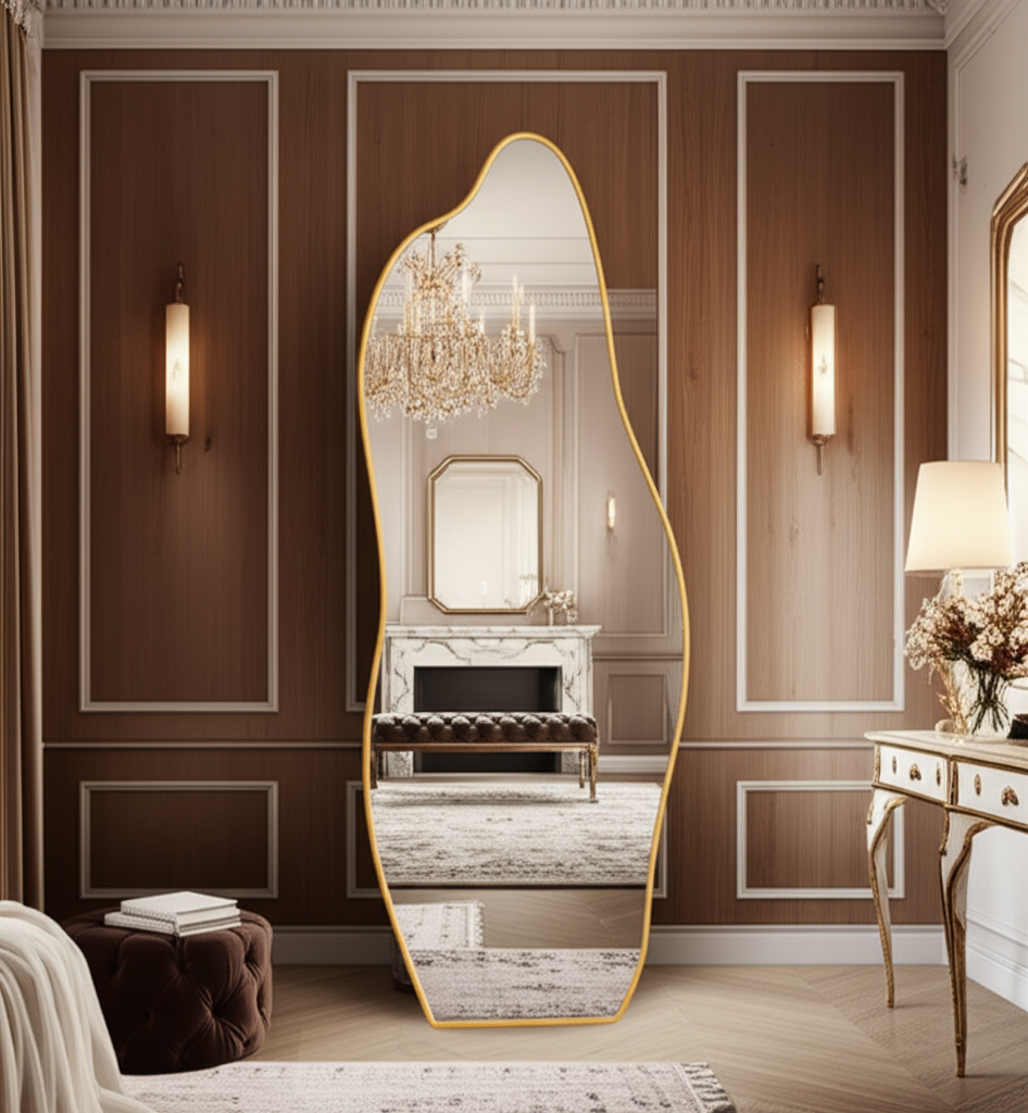 Irregular Oval Wall Mirror – Anodized Aluminum Frame