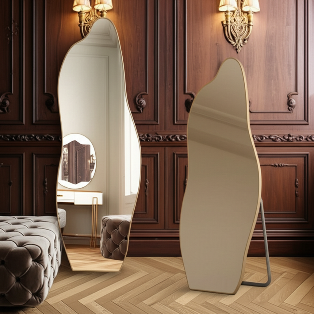 Irregular Oval Wall Mirror – Anodized Aluminum Frame