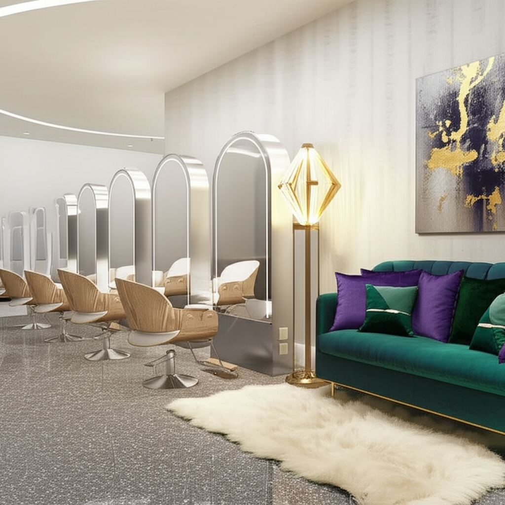 Arched LED Salon Mirror with Power Outlets – Silver Stainless Steel