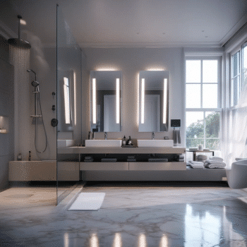 Luxury Double Vanity Bathroom with Vertical LED Mirror Lighting