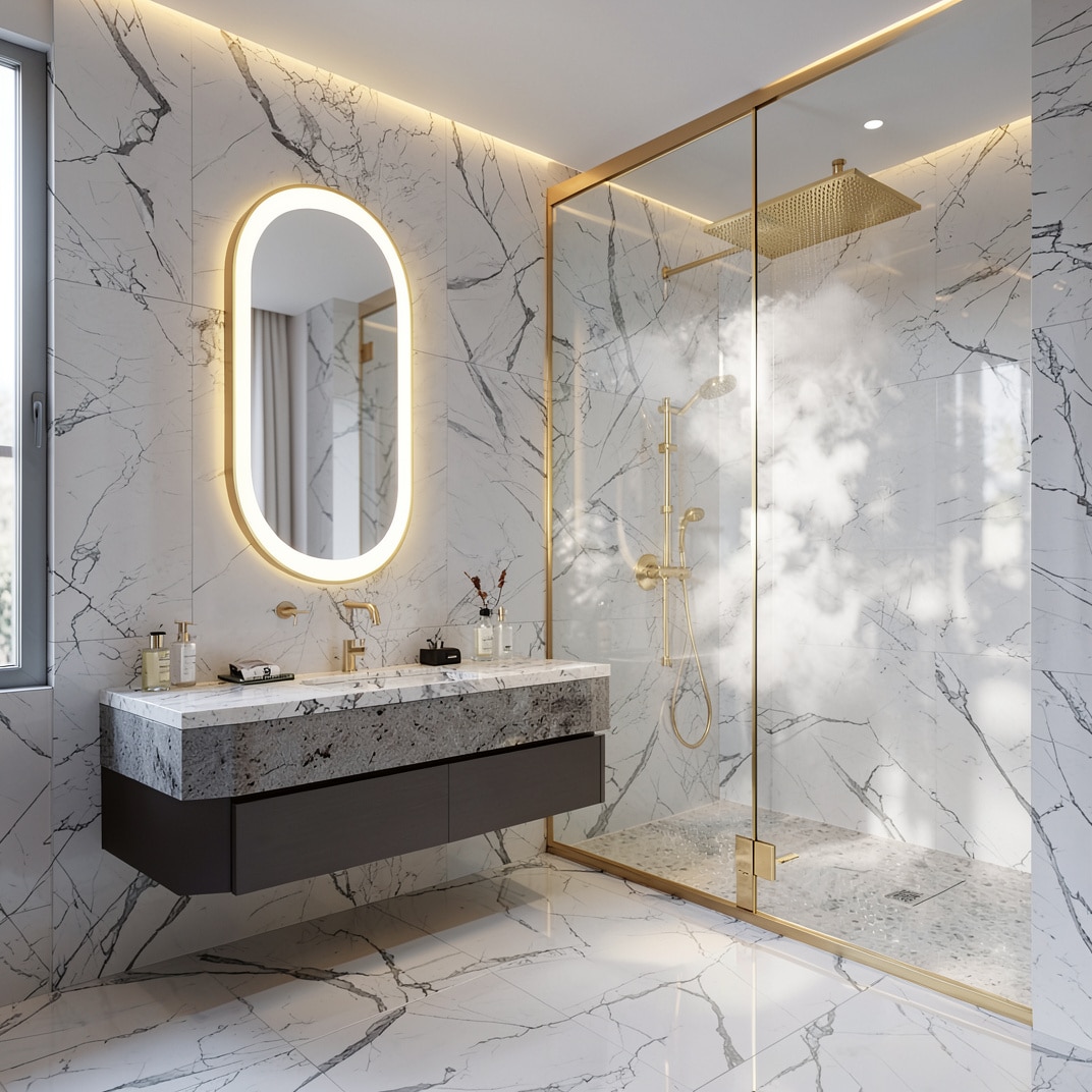 Elegant Oval LED Mirror with Gold Frame for Modern Bathrooms