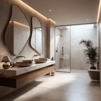 Double Irregular Shape Bathroom Mirrors – Modern Designer Vanity Set