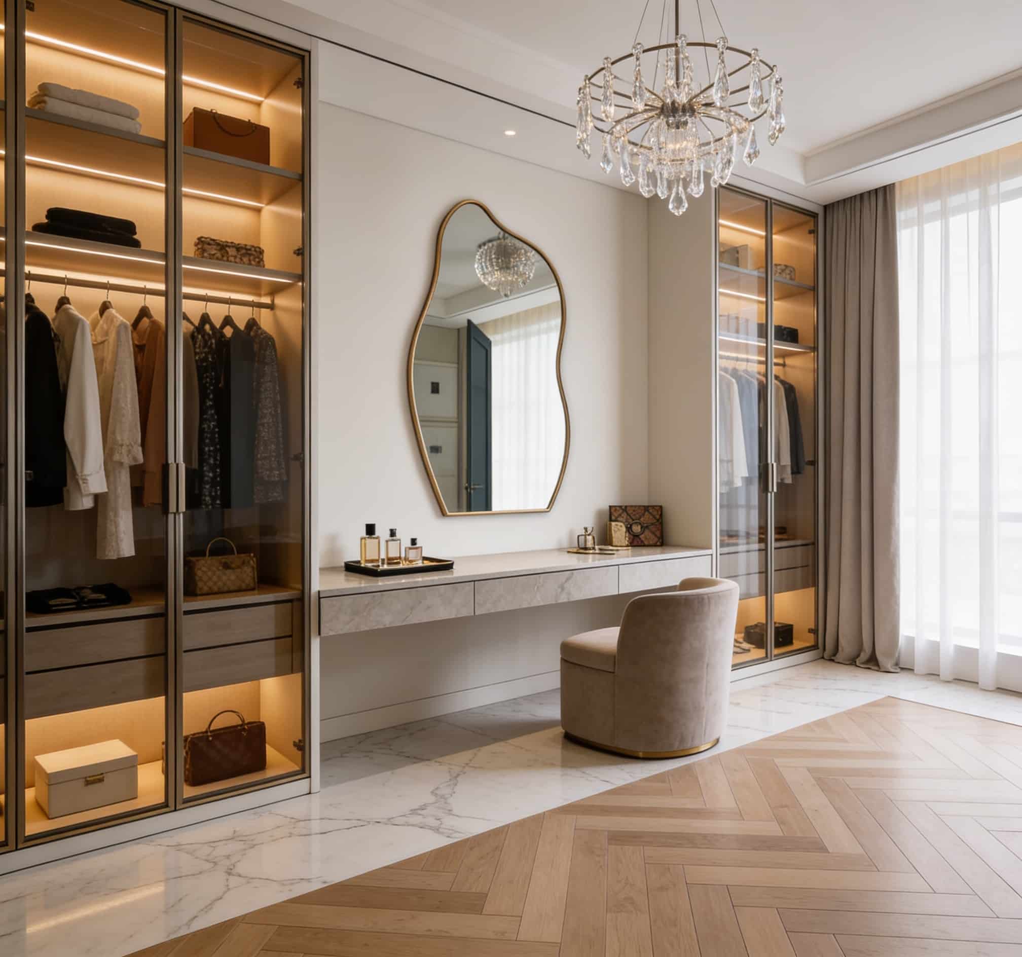 Luxury Irregular Dressing Mirror – Elegant Designer Vanity Wall Mirror