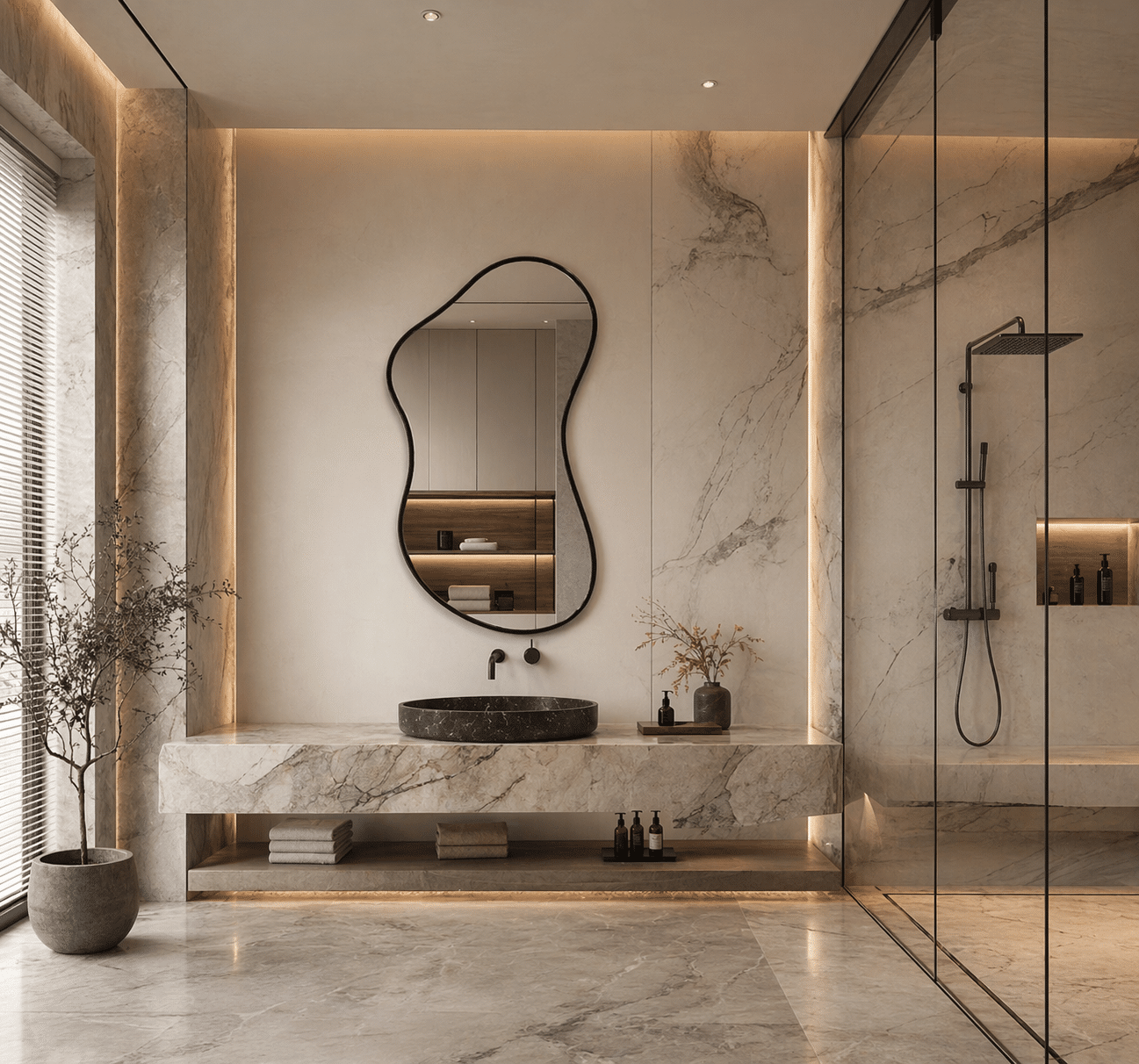 Abstract Shape Bathroom Mirror for Modern Interiors