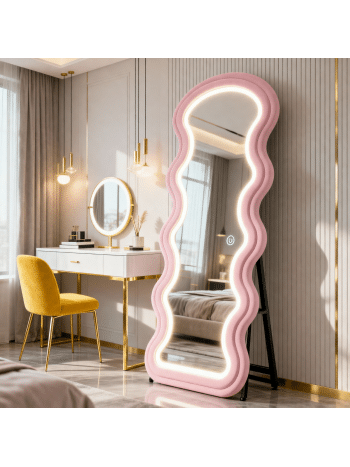Modern Irregular Shape LED Floor Mirror with Soft Glow Frame
