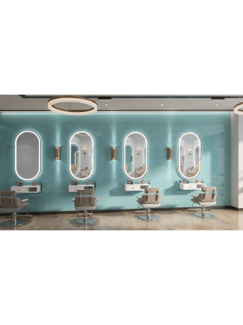 Luxury Hair Salon LED Mirror Setup with Elegant Arch Design