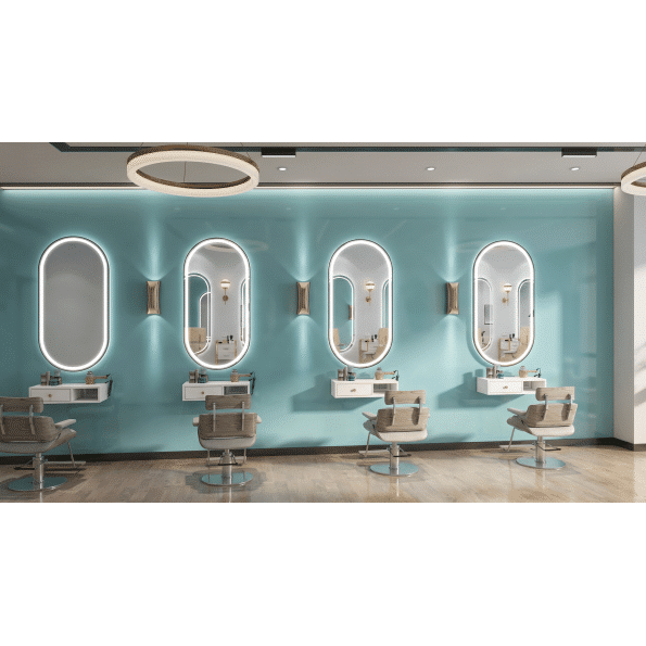 Luxury Hair Salon LED Mirror Setup with Elegant Arch Design