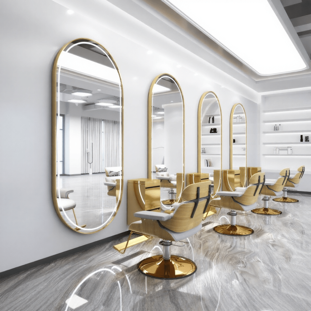 Luxury Gold Frame Arch Salon Mirrors for Premium Styling Spaces