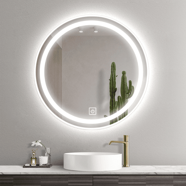Round LED Mirror Cabinet – Grey Steel Storage