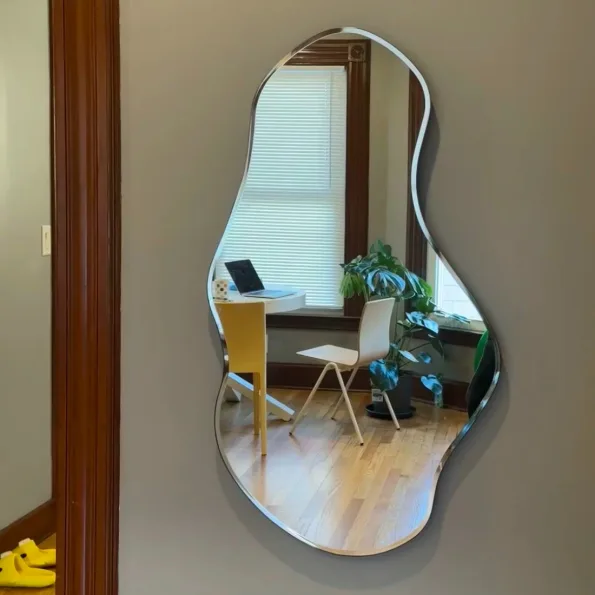 Modern Organic Shaped Bathroom Mirror - Anodized Aluminum Frame