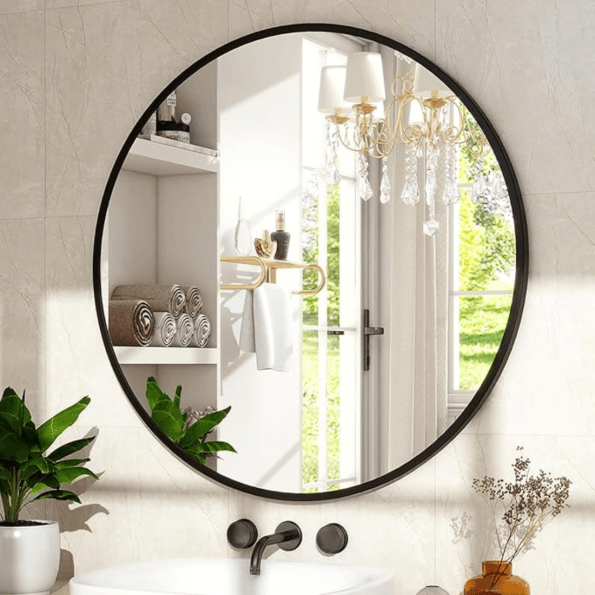 Modern Round Wall Mirror - Anodized Aluminum Frame