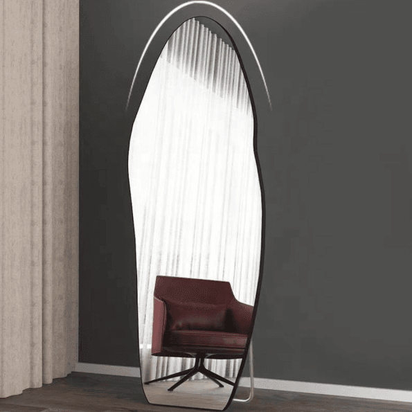 Abstract Shaped Wall Mirror with Anodized Aluminum Frame – Gold, Rose Gold, Matte Black, Brushed Silver