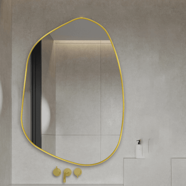 Modern Asymmetrical Wall Mirror with Anodized Aluminum Frame – Gold, Rose Gold, Matte Black, Brushed Silver