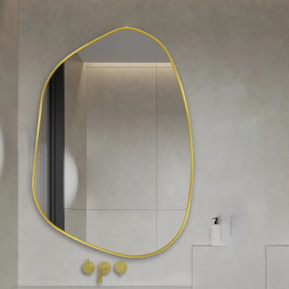 Modern Asymmetrical Wall Mirror with Anodized Aluminum Frame – Gold, Rose Gold, Matte Black, Brushed Silver