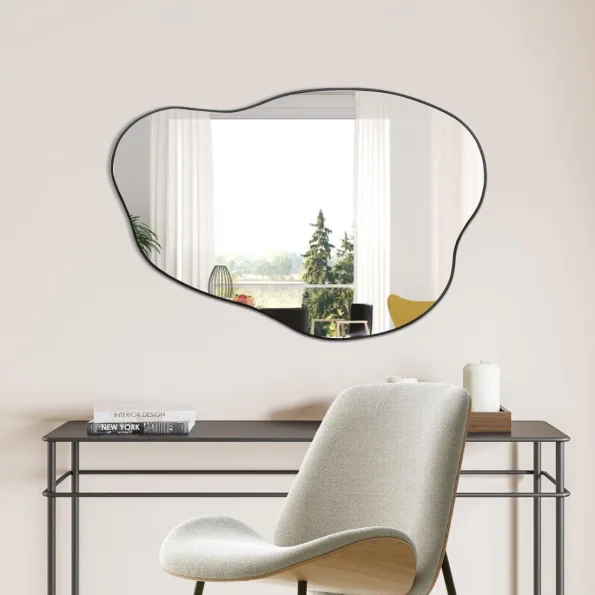 Organic Irregular Wall Mirror with Anodized Aluminum Frame - Black Matte
