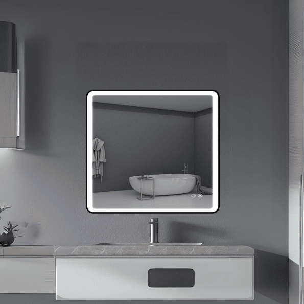 Modern Square Wall LED Mirror with Anodized Aluminum Frame – Gold, Rose Gold, Matte Black, Brushed Silver