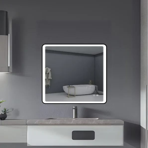 Modern Square Wall LED Mirror with Anodized Aluminum Frame – Gold, Rose Gold, Matte Black, Brushed Silver