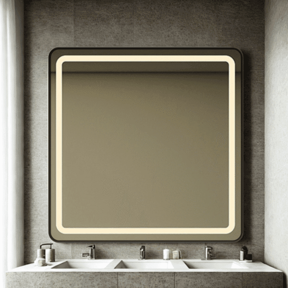 Modern Square Wall LED Mirror with Anodized Aluminum Frame – Gold, Rose Gold, Matte Black, Brushed Silver